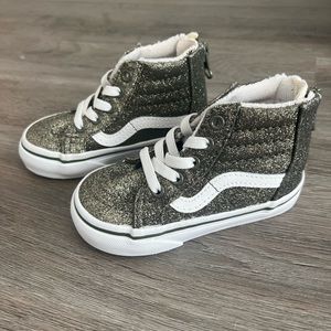 Olive Green Glitter Hightop Toddler Vans